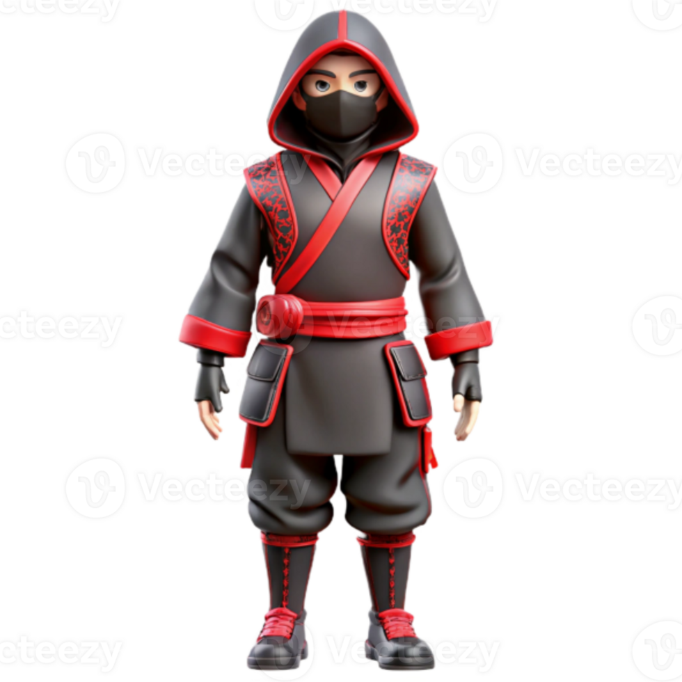 3D Render of a Young Ninja Warrior in Traditional Attire png