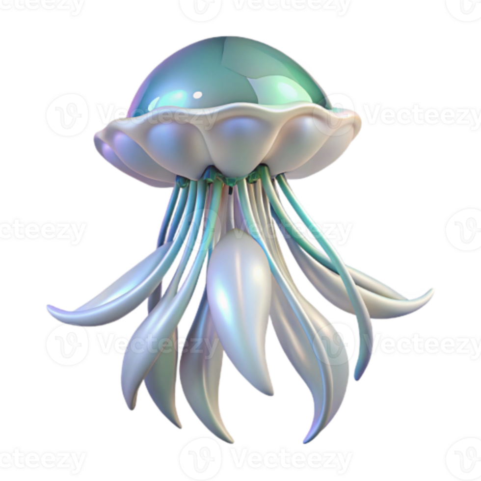 Iridescent Jellyfish 3D Render, Aquatic Fantasy Illustration, Undersea Creature, Ocean Life, Surreal Art, Digital Painting, Sea Animal, Whimsical Design, Abstract 3D Background, Marine Biology png