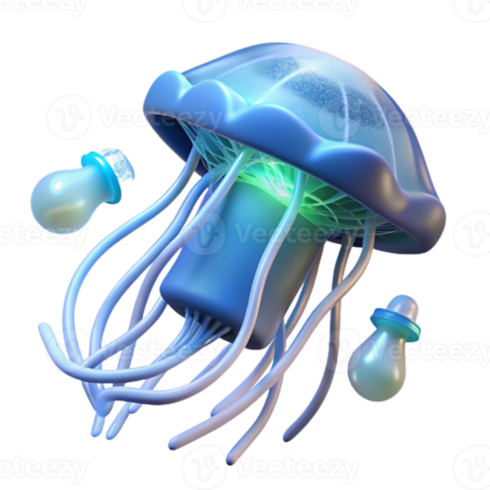 3D Render of a Bioluminescent Jellyfish with Baby Pacifiers png