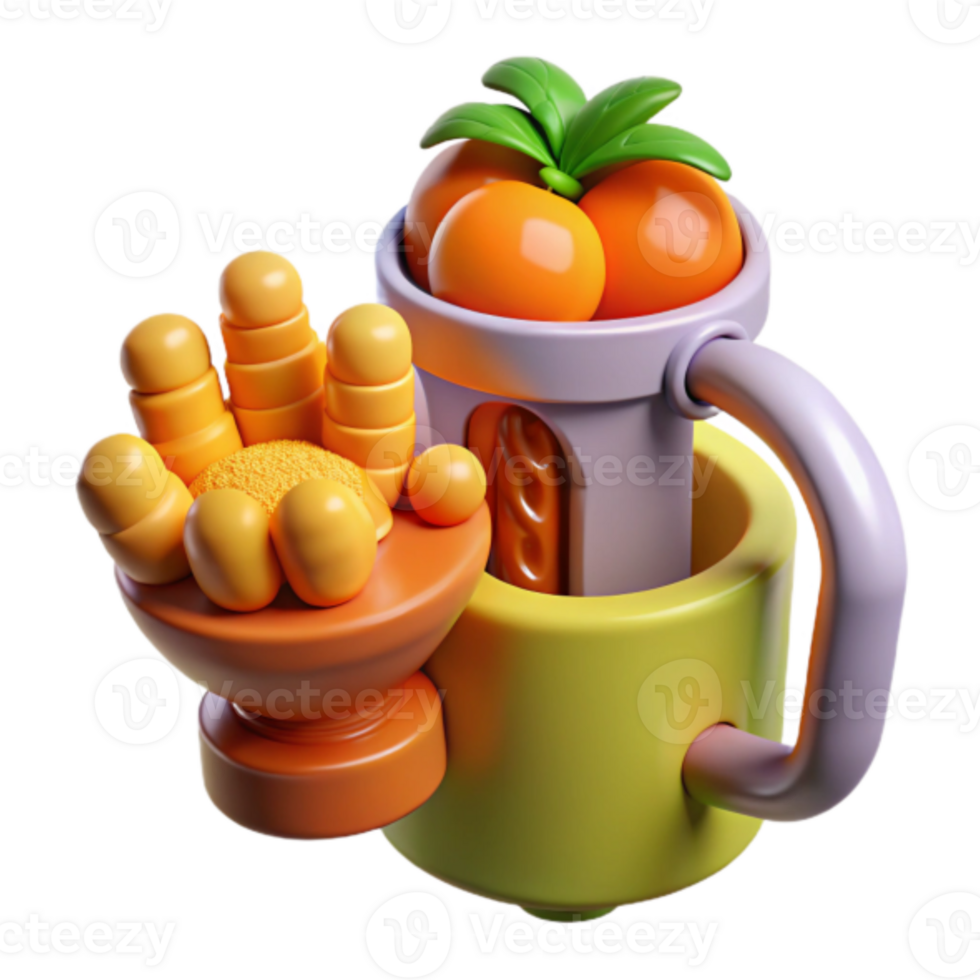 3D Render Juicer Illustration Vibrant Orange Citrus Fruit Cartoon Style png