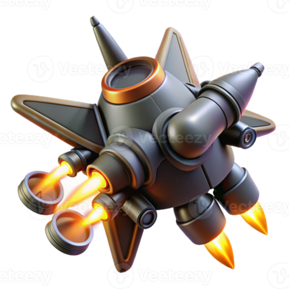 3D Illustration of Futuristic Spaceship with Multiple Thrusters png