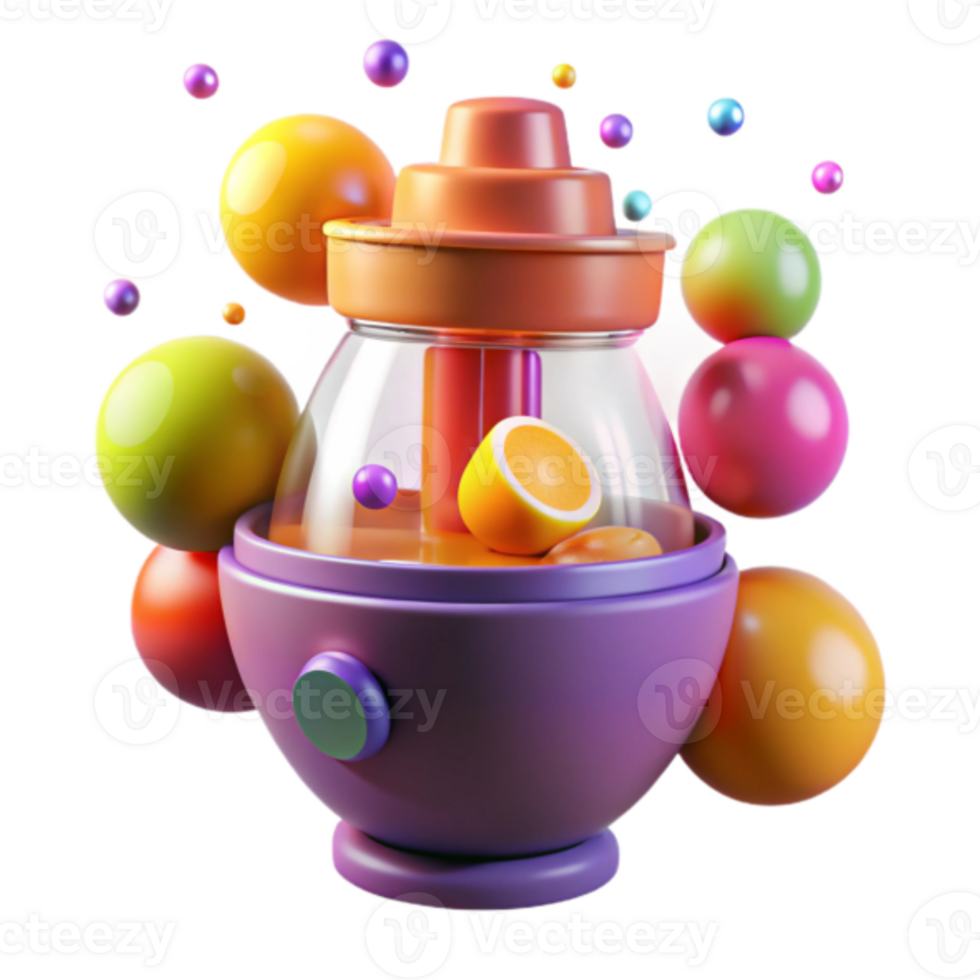 Vibrant 3D Render of a Juicer with Colorful Spheres png