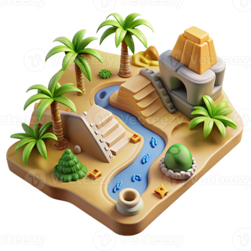 3D Render Oasis Scene Island Game Asset png