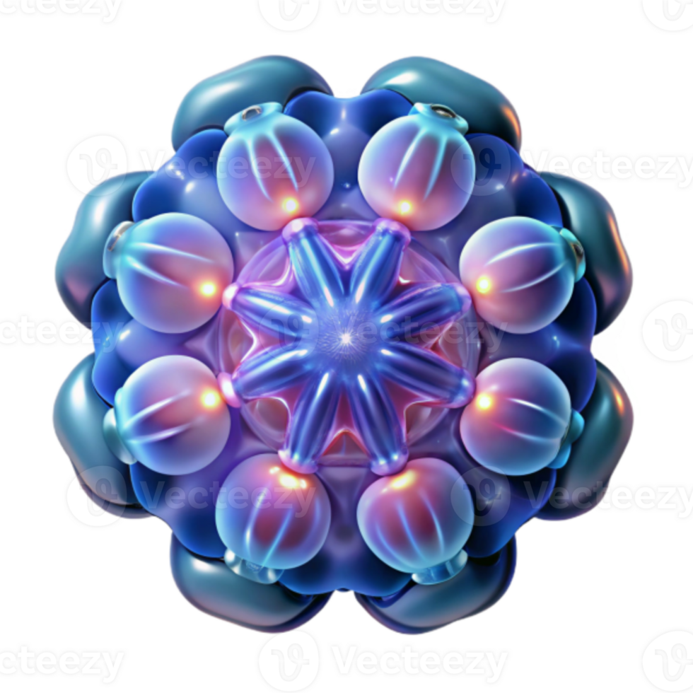 3D Abstract Floral Mandala Iridescent Blue and Purple Organic Design png