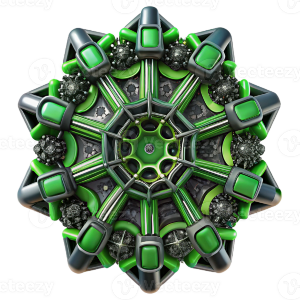 Green and Gray 3D Abstract Geometric Mandala Illustration png