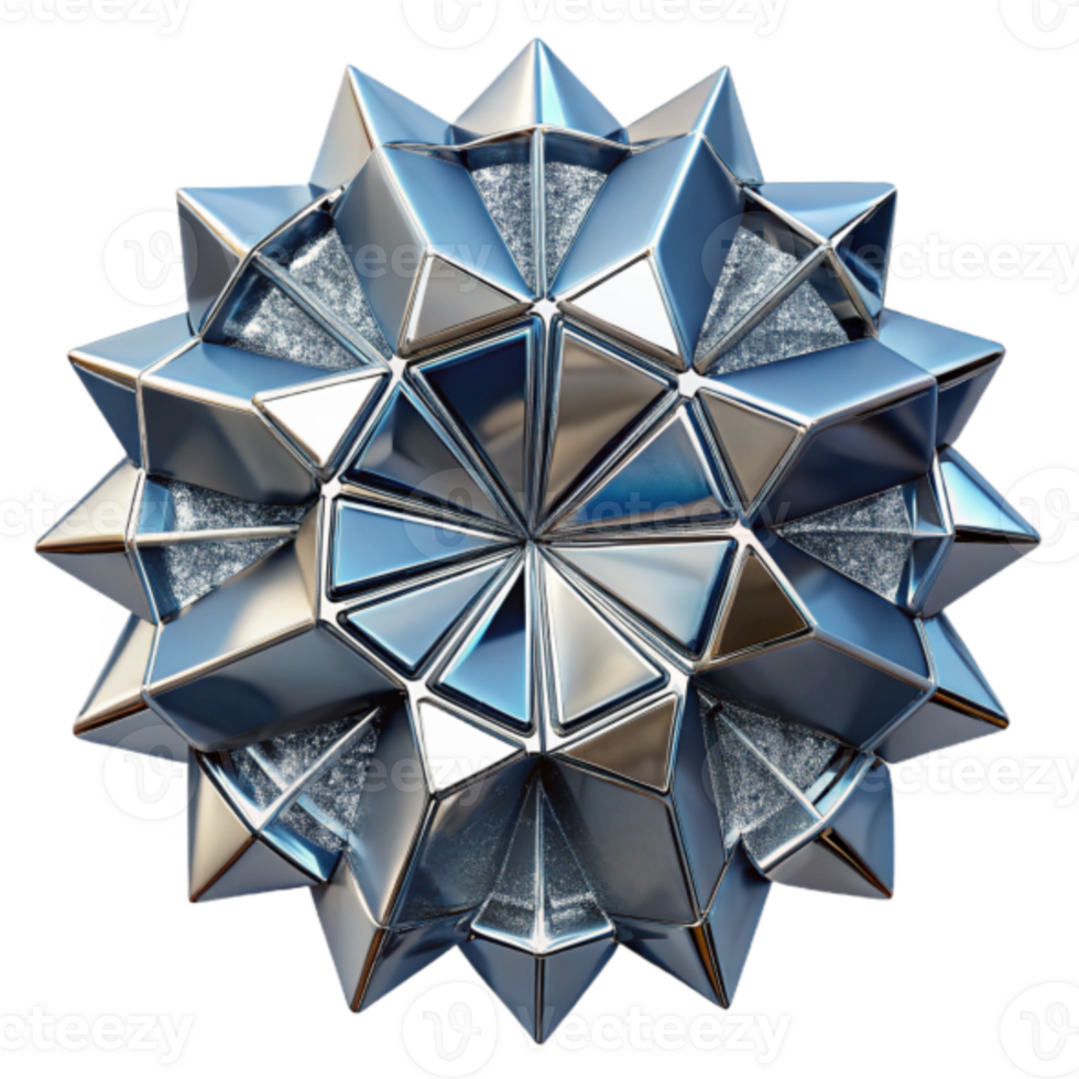 Abstract 3D Metallic Geometric Sphere Illustration Crystalline Structure, Reflective Surface, Spiked Design, Blue Hues, Triangular Facets, Modern Art png
