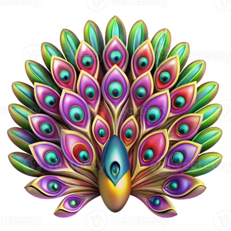 Vibrant Peacock Tail Feathers 3D Illustration png