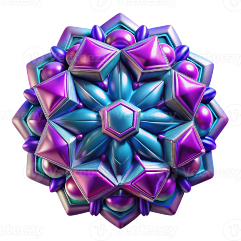 Vibrant 3D Mandala Illustration Purple Blue Geometric Pattern png