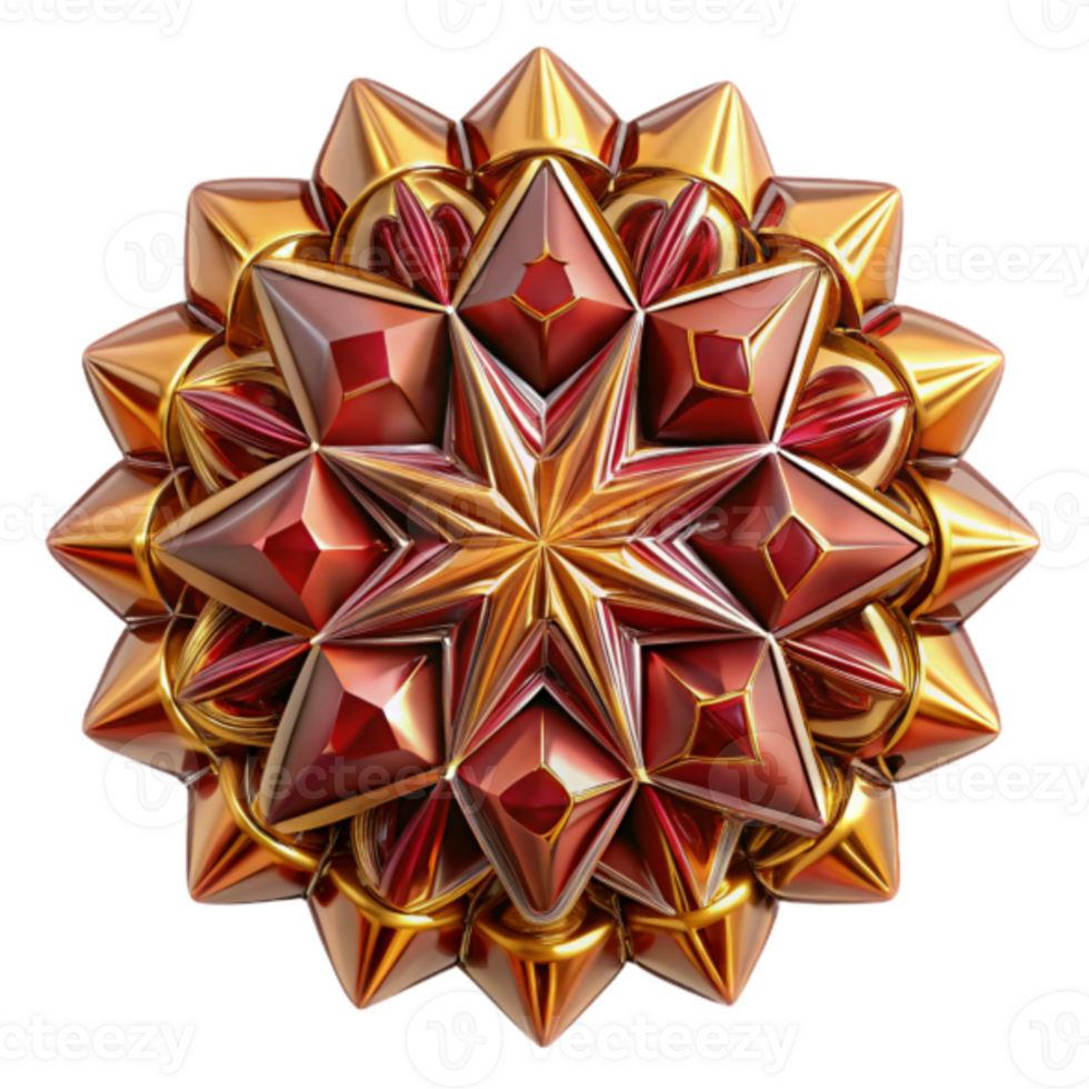 Ornate Red and Gold 3D Geometric Mandala Illustration png