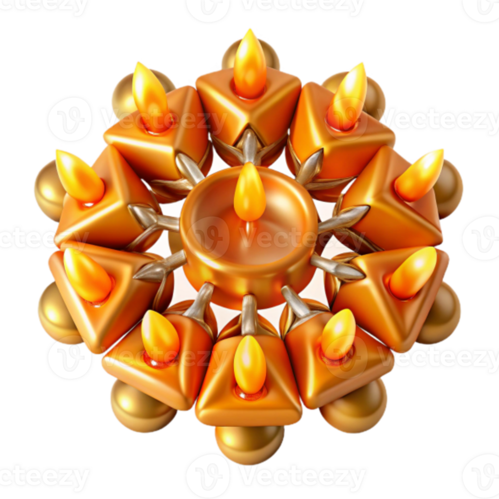 Golden Candles Festive 3D Illustration Circular Arrangement of Lit Candles png