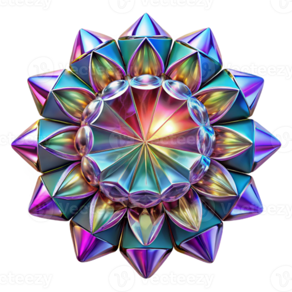 Iridescent Geometric Flower 3D Render Abstract Background png