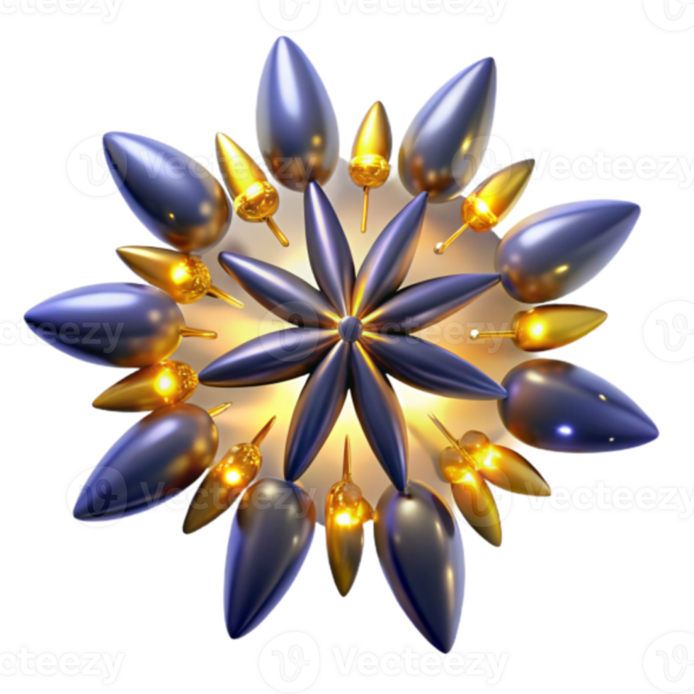 Abstract 3D Render Golden and Purple Floral Mandala Design png