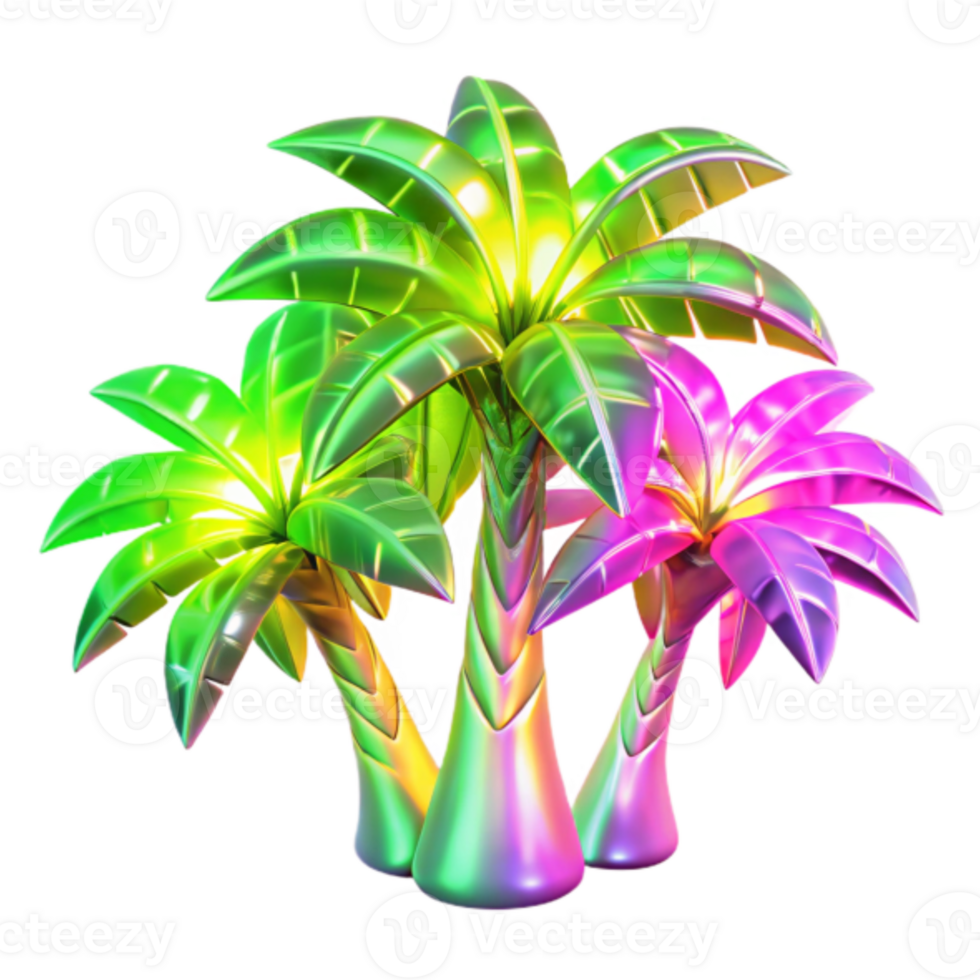 Vibrant Tropical Palm Trees 3D Illustration png