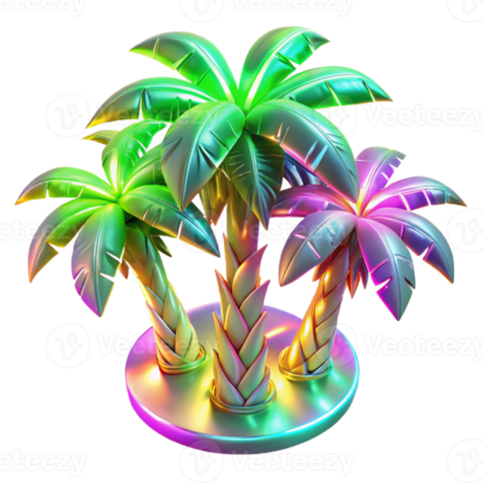 Vibrant 3D Render of Tropical Palm Trees on Iridescent Base png
