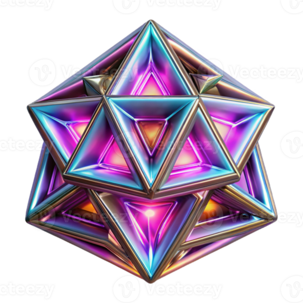 Iridescent 3D Geometric Abstract Background with Triangular Polyhedra png