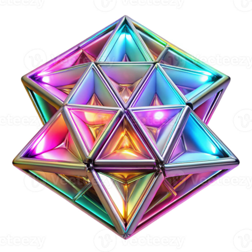 Iridescent Geometric 3D Render of Interlocking Triangles png