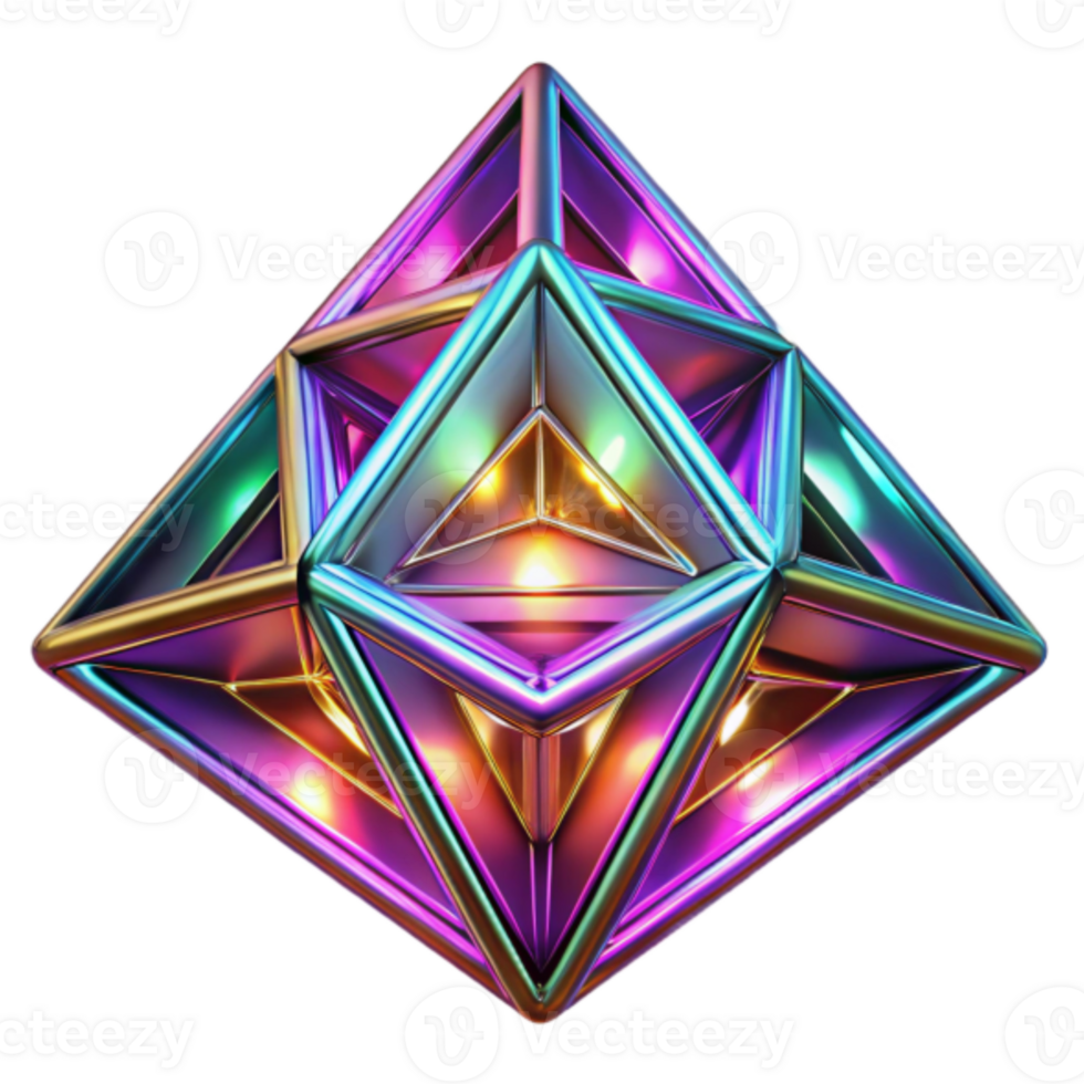 Iridescent Geometric 3D Render of Interlocking Triangles and Prisms png