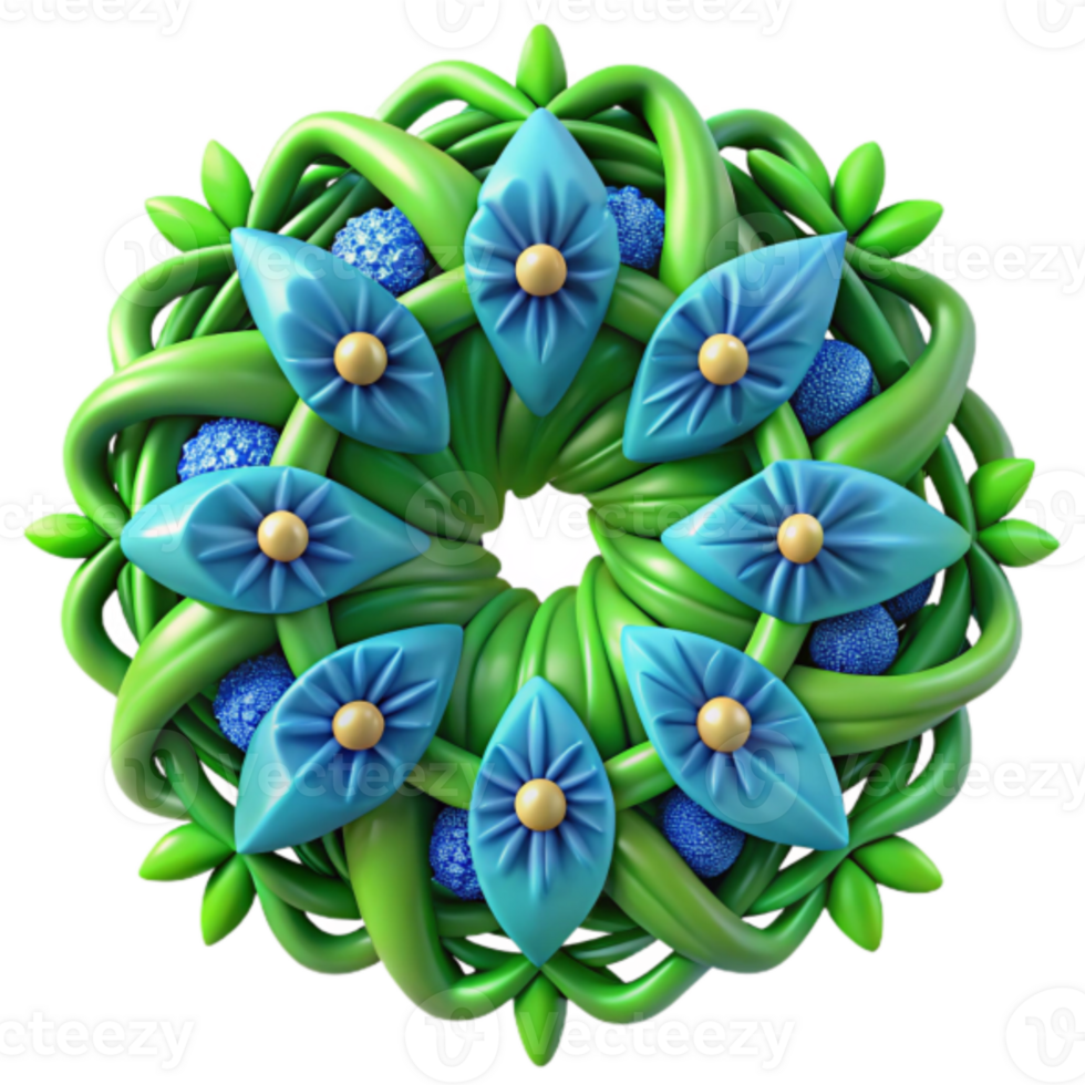 3D Render Green and Blue Floral Mandala Graphic Illustration png