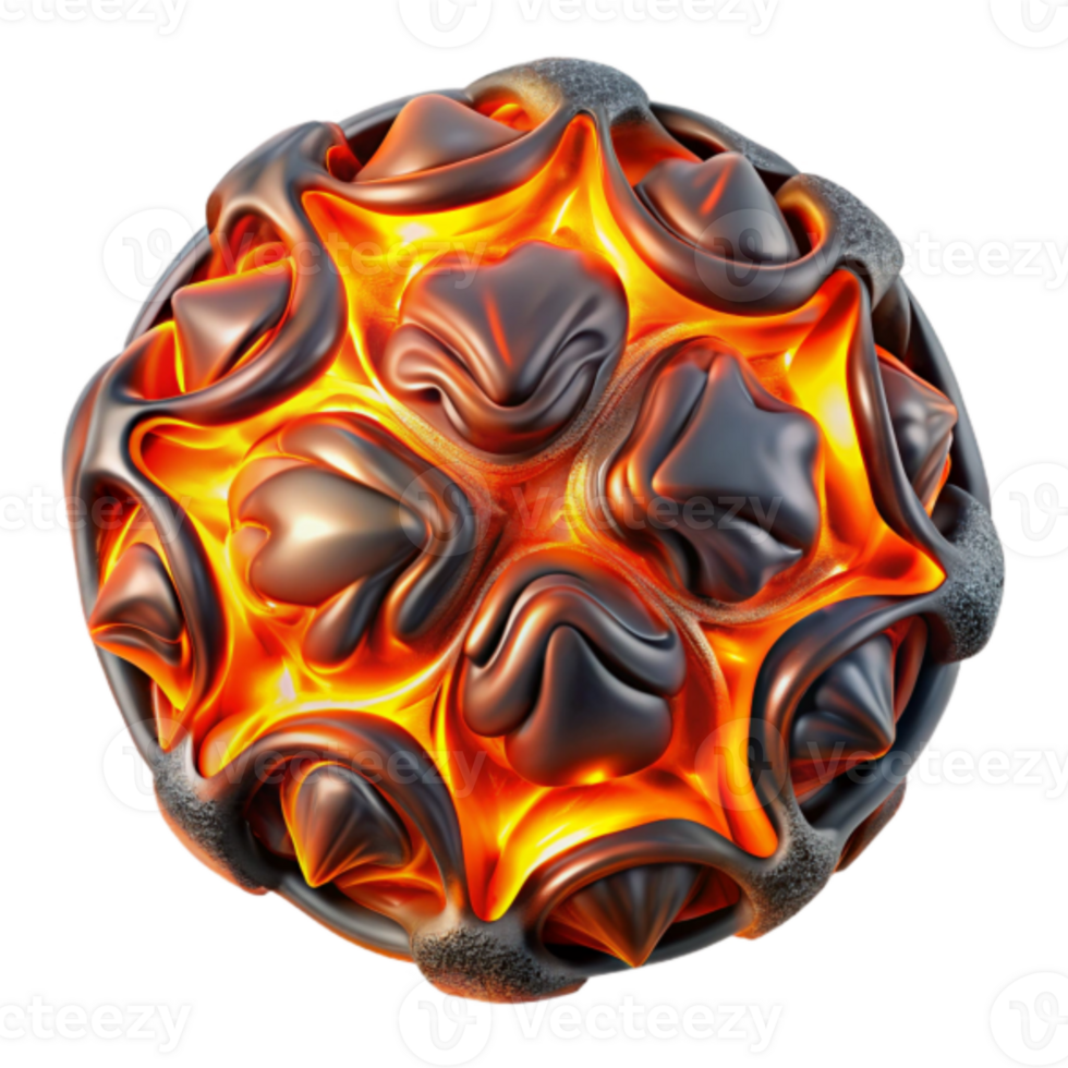 Molten Metal Orb 3D Illustration Abstract Sphere with Fiery Glow png