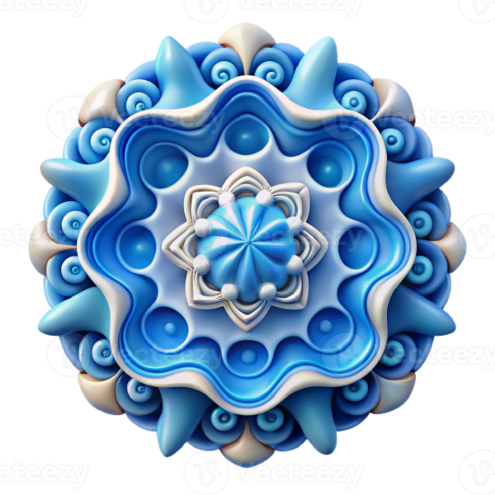 3D Render Blue and White Ornate Mandala Design png