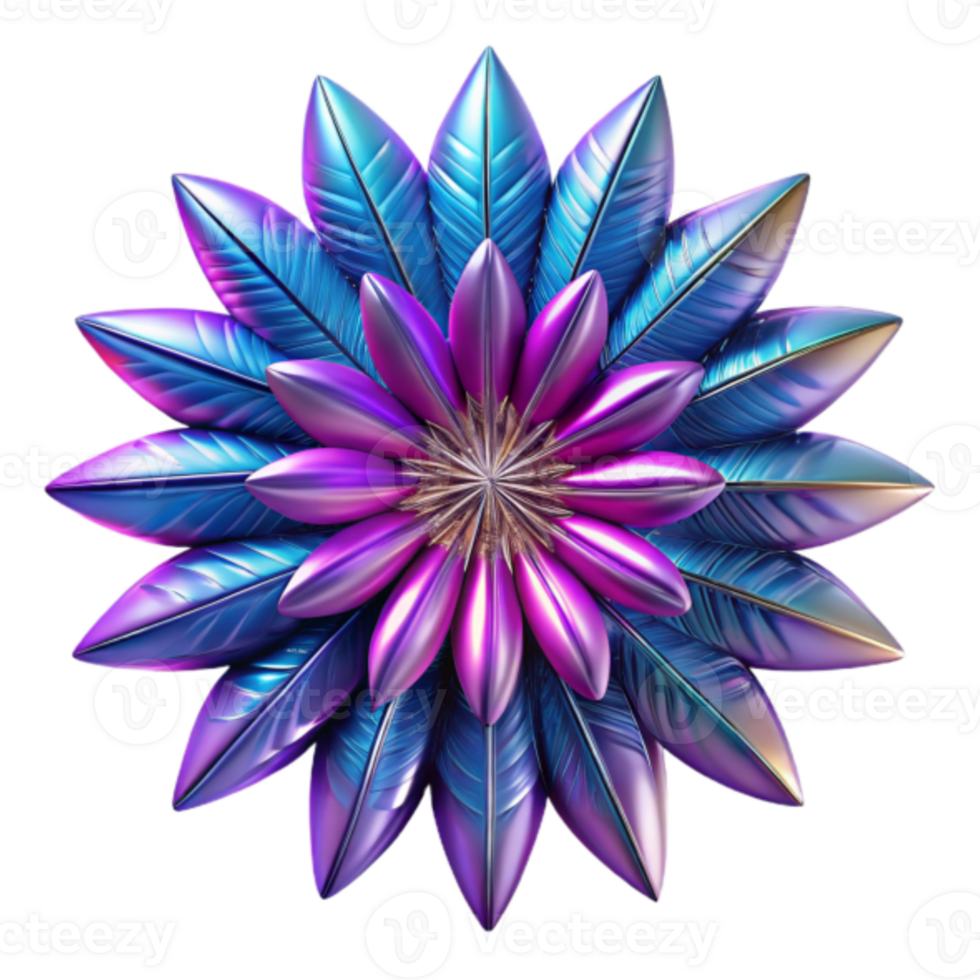 Vibrant 3D Floral Illustration Purple and Blue Metallic Flower Design png