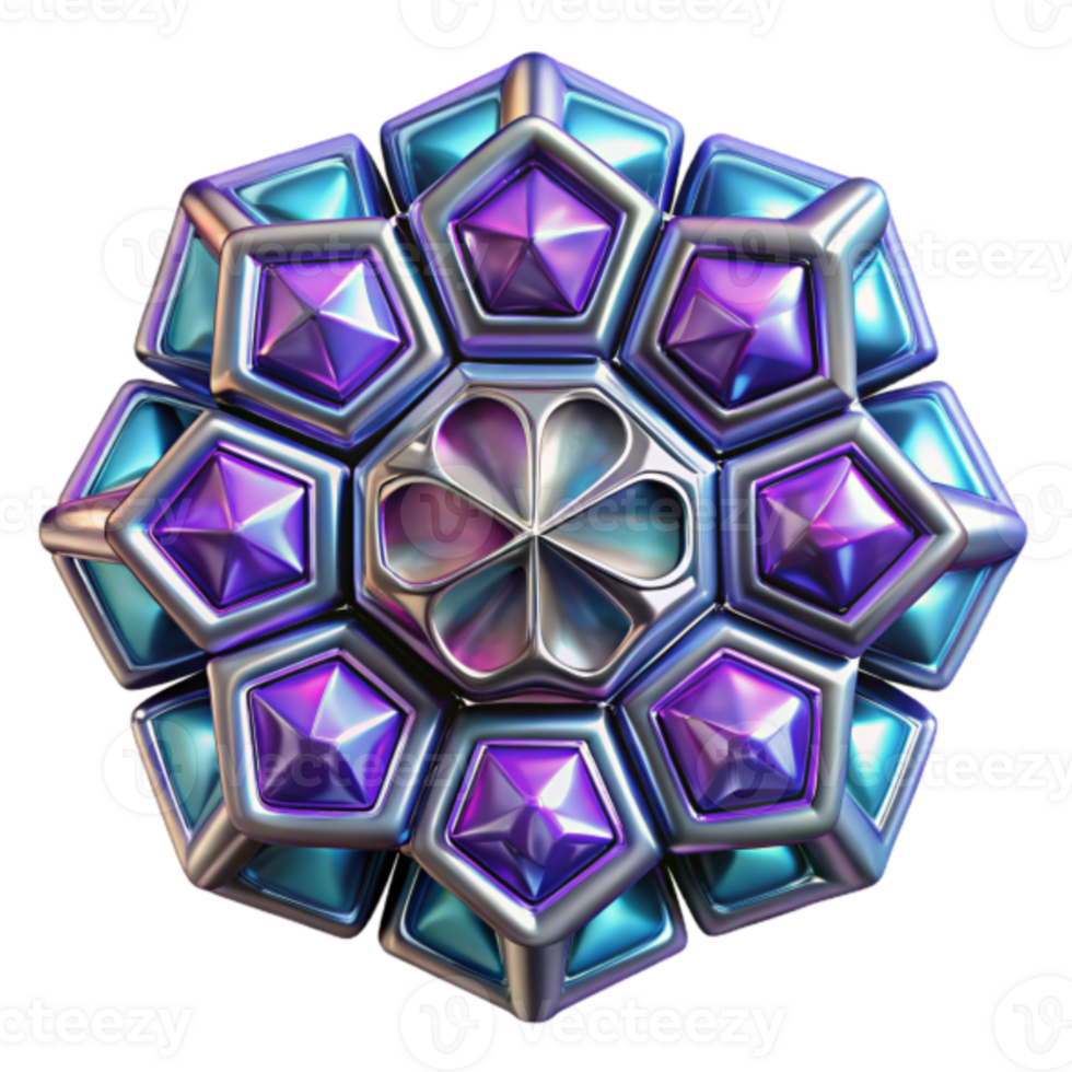 3D Render Jewel-Toned Geometric Mandala Abstract Metallic Hexagon and Star Design png