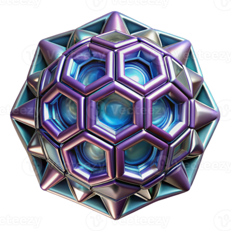 Abstract 3D Metallic Sphere with Hexagonal Pattern png