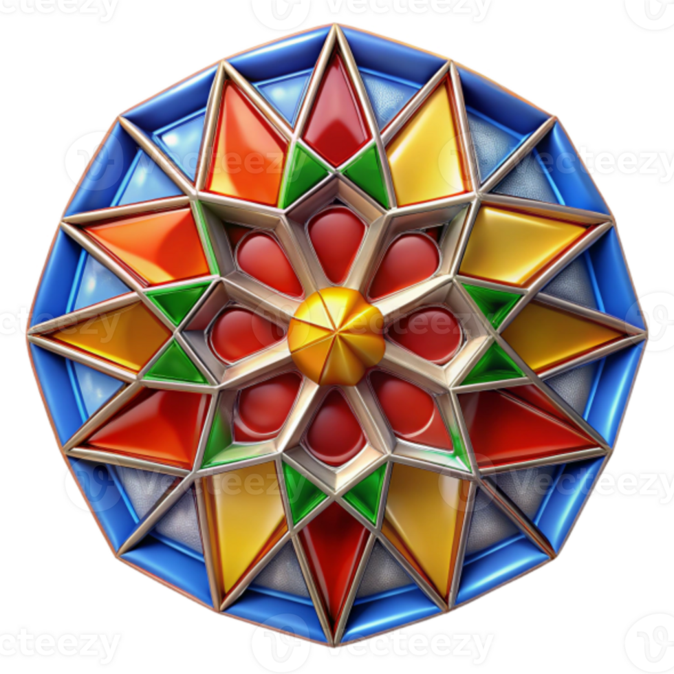 Vibrant 3D Geometric Star Mandala Illustration png