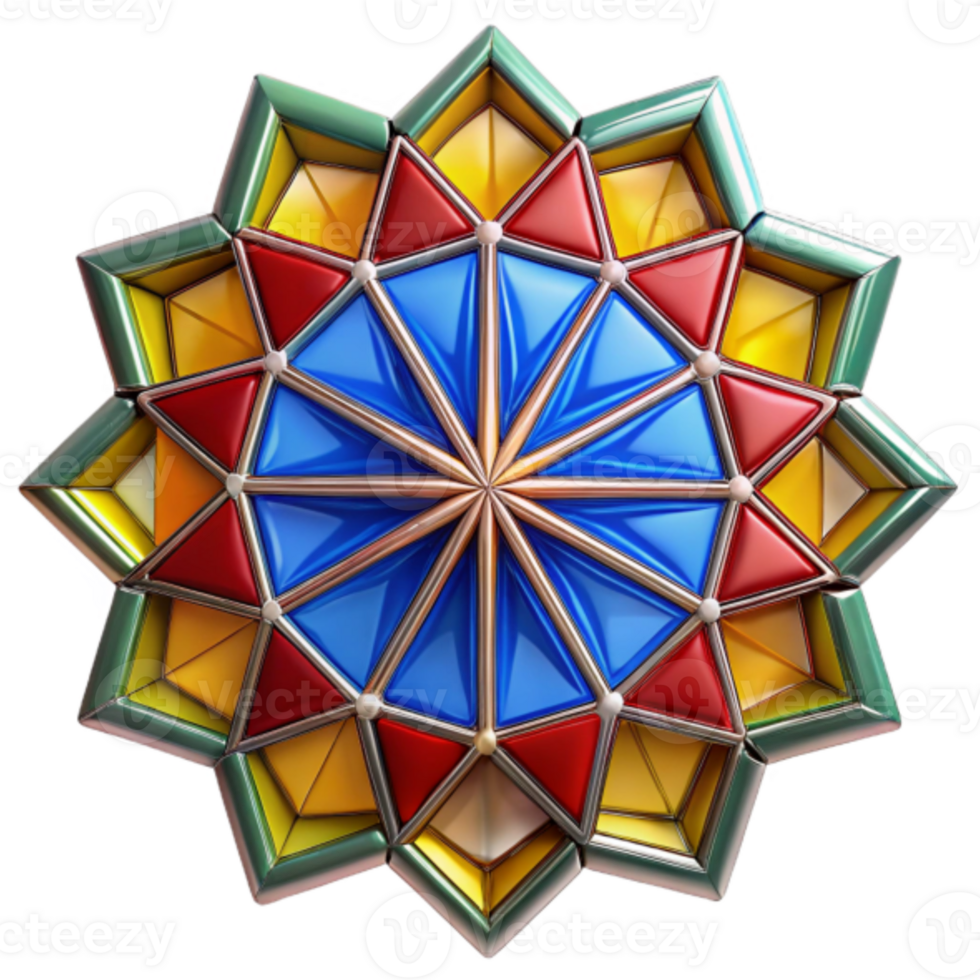 Vibrant 3D Geometric Mandala Illustration Red Blue Yellow Green png