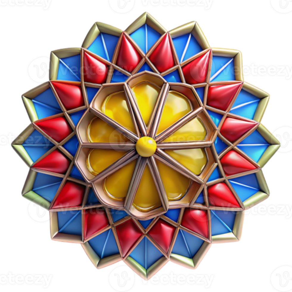 Vibrant 3D Mandala Design Jewel-Toned Geometric Pattern Abstract Background Illustration png