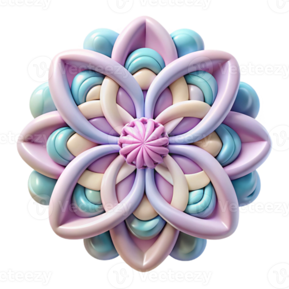 Pastel 3D Flower Mandala Illustration Intricate Design, Soft Colors, Floral Pattern, Abstract Art, Circular Symmetry, 3D Render, Whimsical Style, Decorative Element, Digital Art, Creative Graphic png
