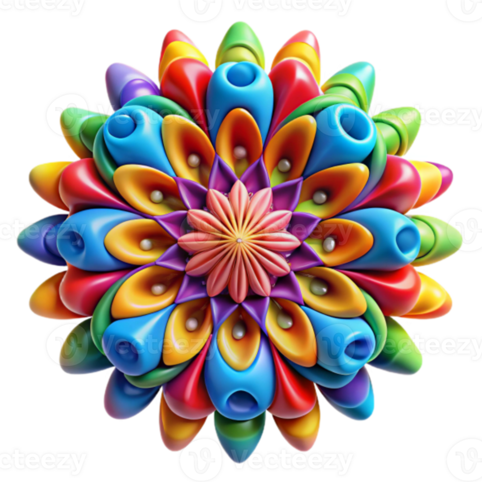 Vibrant 3D Floral Mandala Illustration A Rainbow of Colors and Shapes png