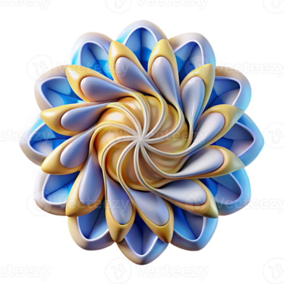 Abstract 3D Floral Illustration Blue and Gold Swirl Design png