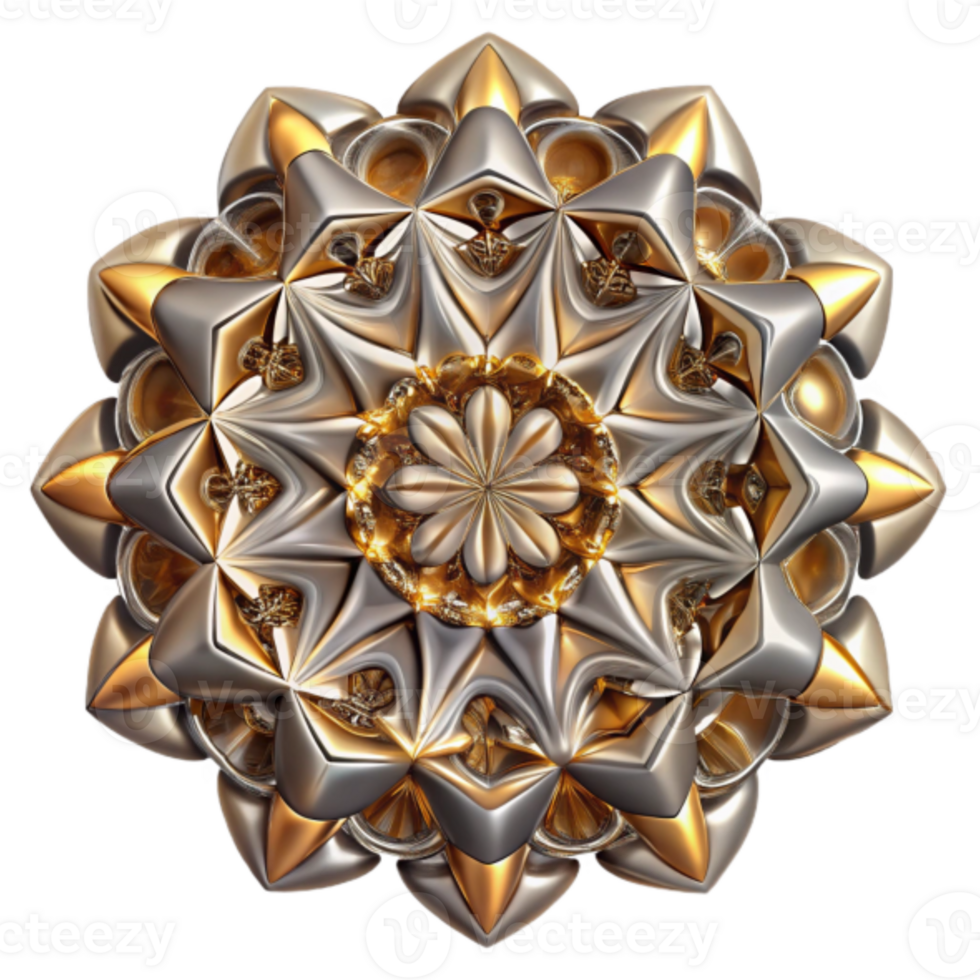 Golden and Silver 3D Abstract Mandala Illustration png
