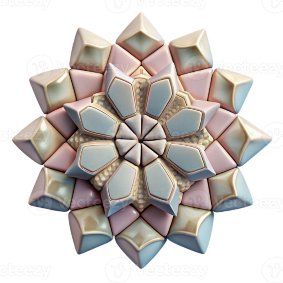 Pastel Geometric 3D Mandala Abstract Floral Design with Cubic Shapes png