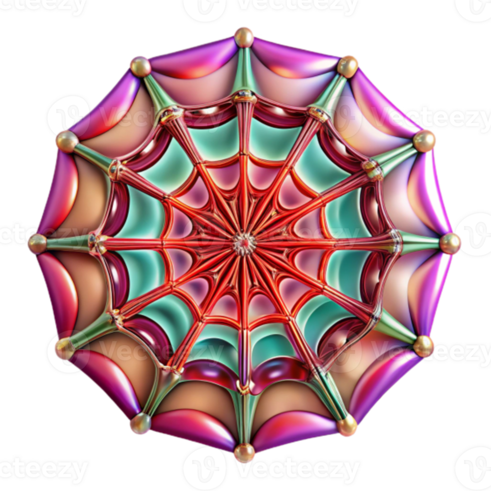 Vibrant 3D Mandala Illustration Intricate Geometric Web Design with Jewel Tones png