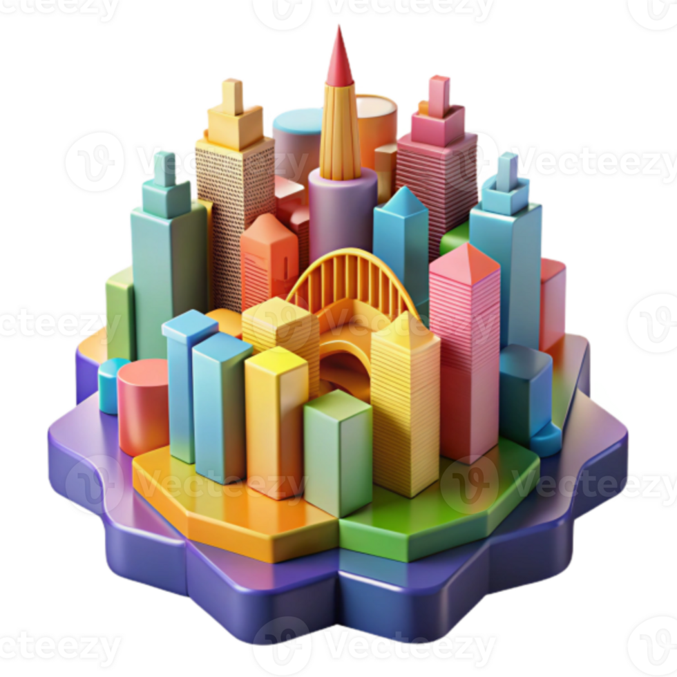 Colorful 3D Cityscape Illustration A Vibrant, Playful Block City Design png