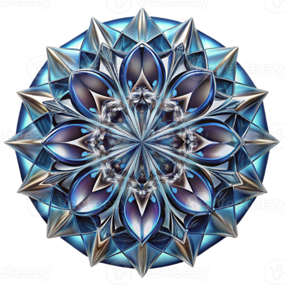 3D Abstract Mandala Illustration Blue Silver Metallic Design png