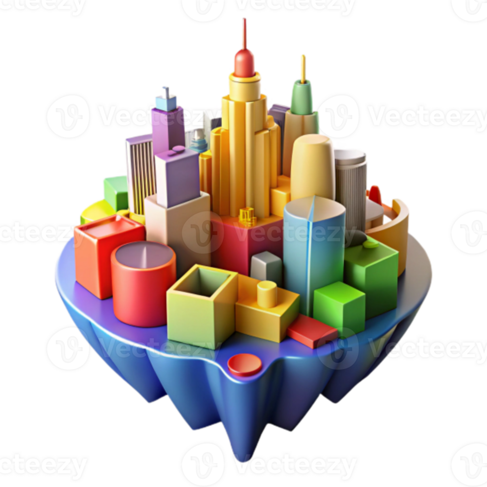 Vibrant 3D Cityscape Illustration Floating Island Abstract Background png
