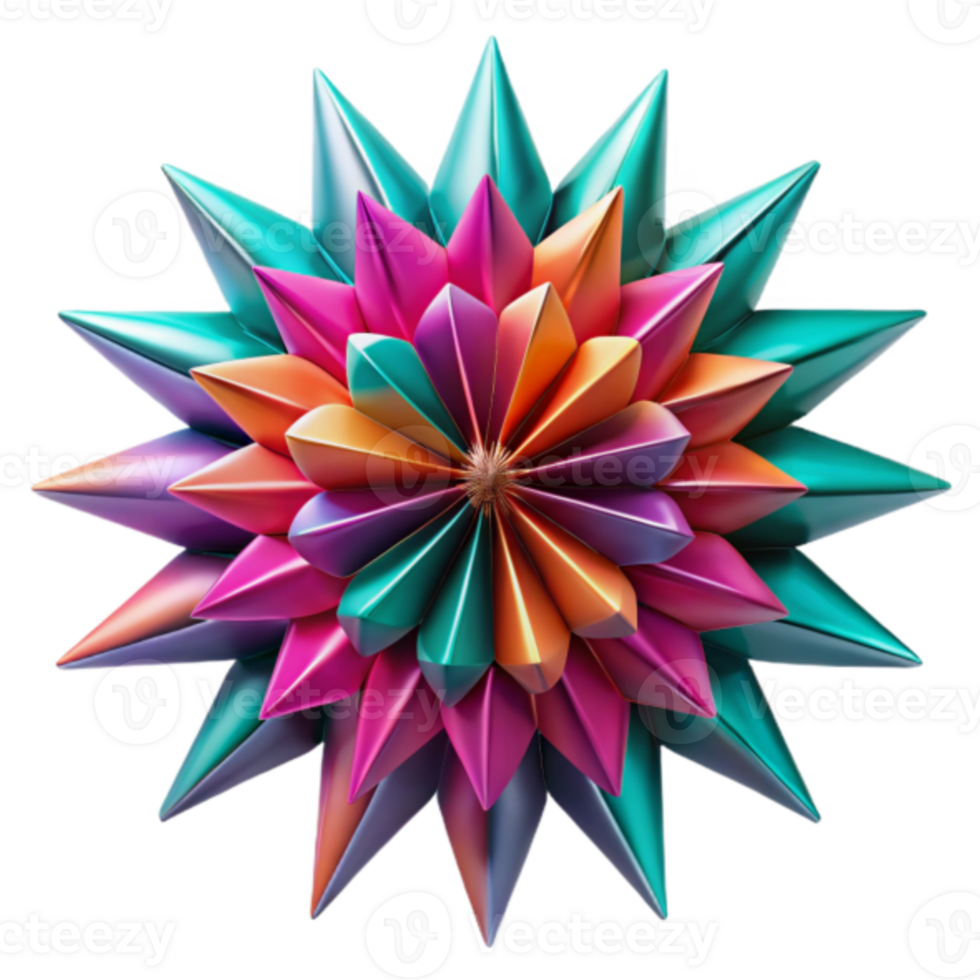 Vibrant 3D Abstract Starburst Illustration Multicolored Geometric Design png