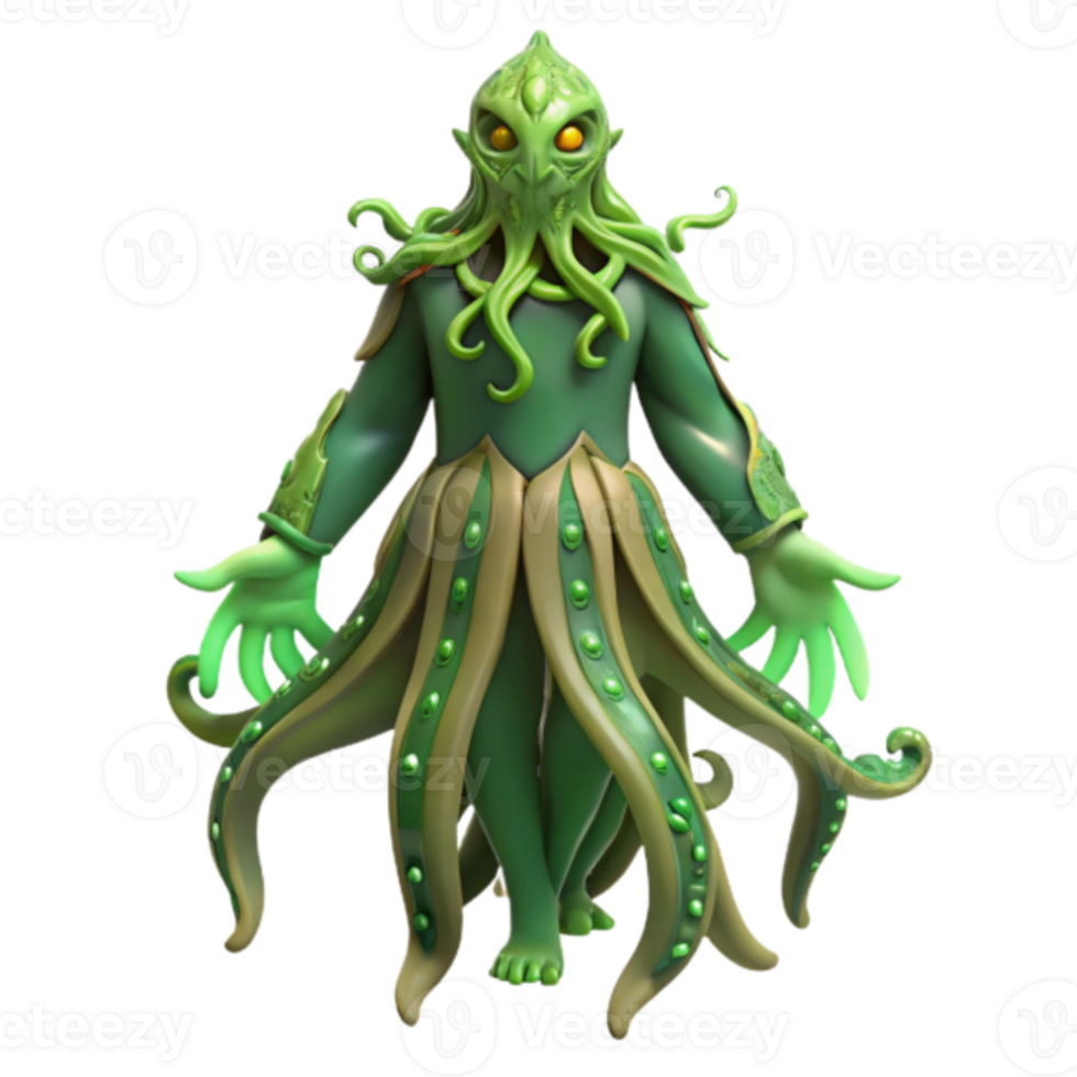3D Render of a Mythical Green Octopus Creature Illustration png