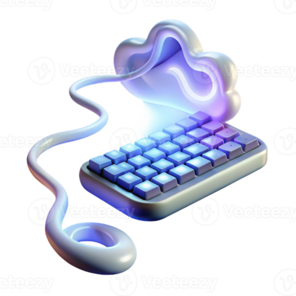 3D Render Cloud Computing Keyboard Illustration png