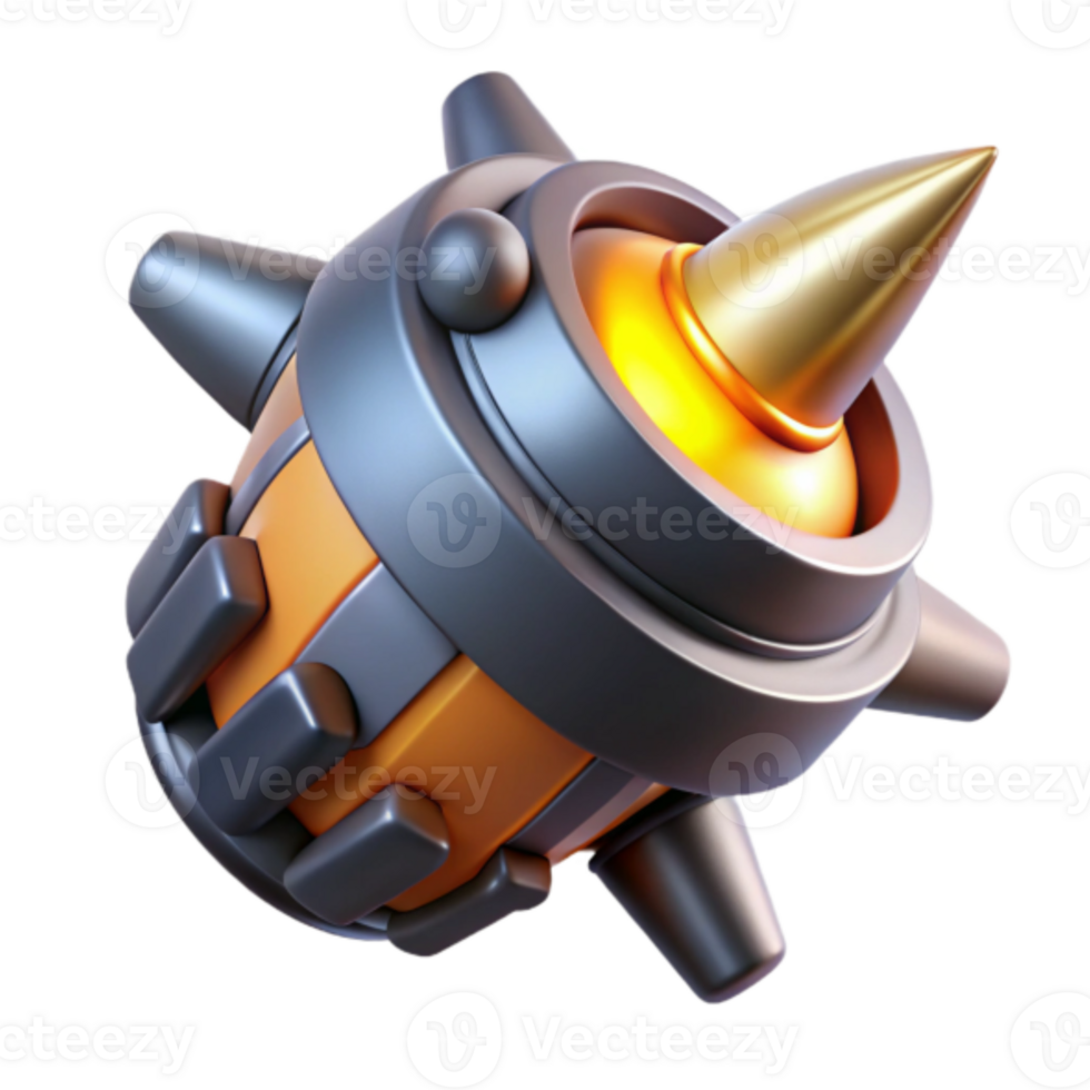 3D Render of Orange and Gray Spiked Metallic Object png