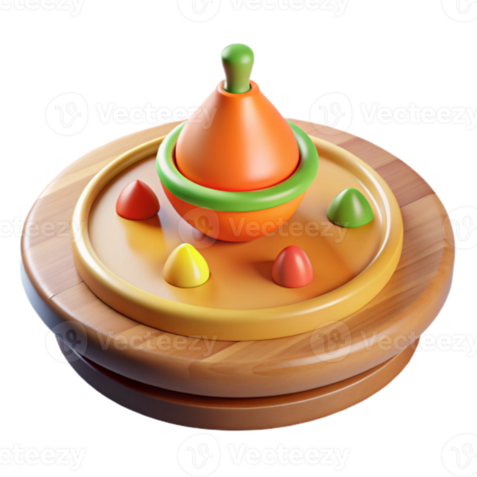 3D Render of a Colorful Wooden Spinning Top Toy png