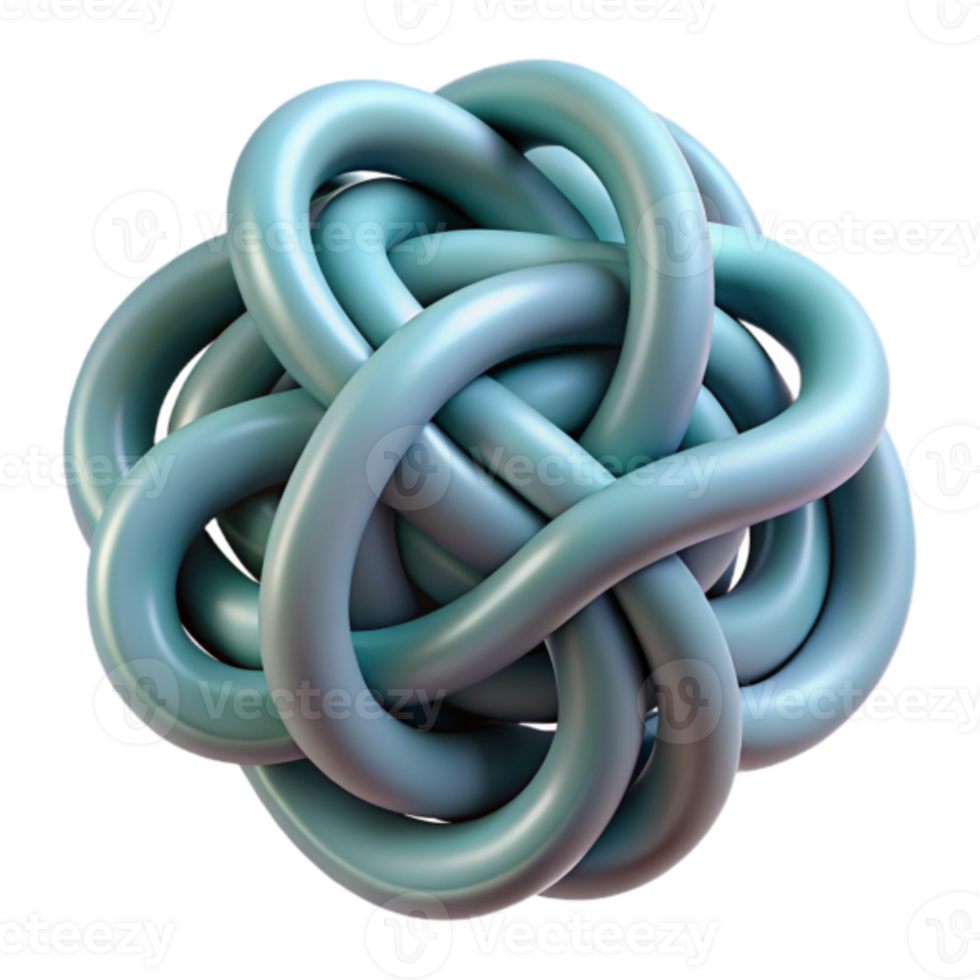Abstract 3D Render of Intertwined Tubes, Teal Knot Design, Complex Geometric Shape, Seamless Loop Background png