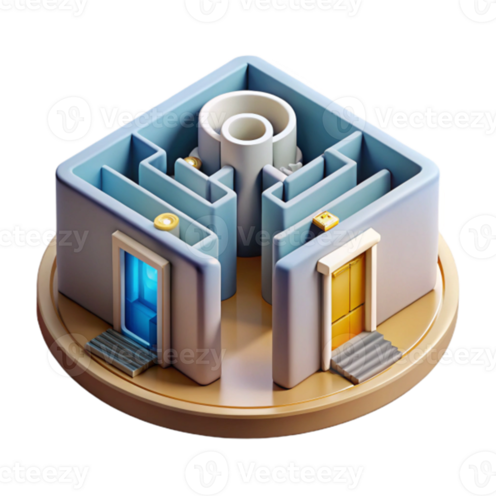 3D Illustration of a Complex Maze Building with Two Doors png
