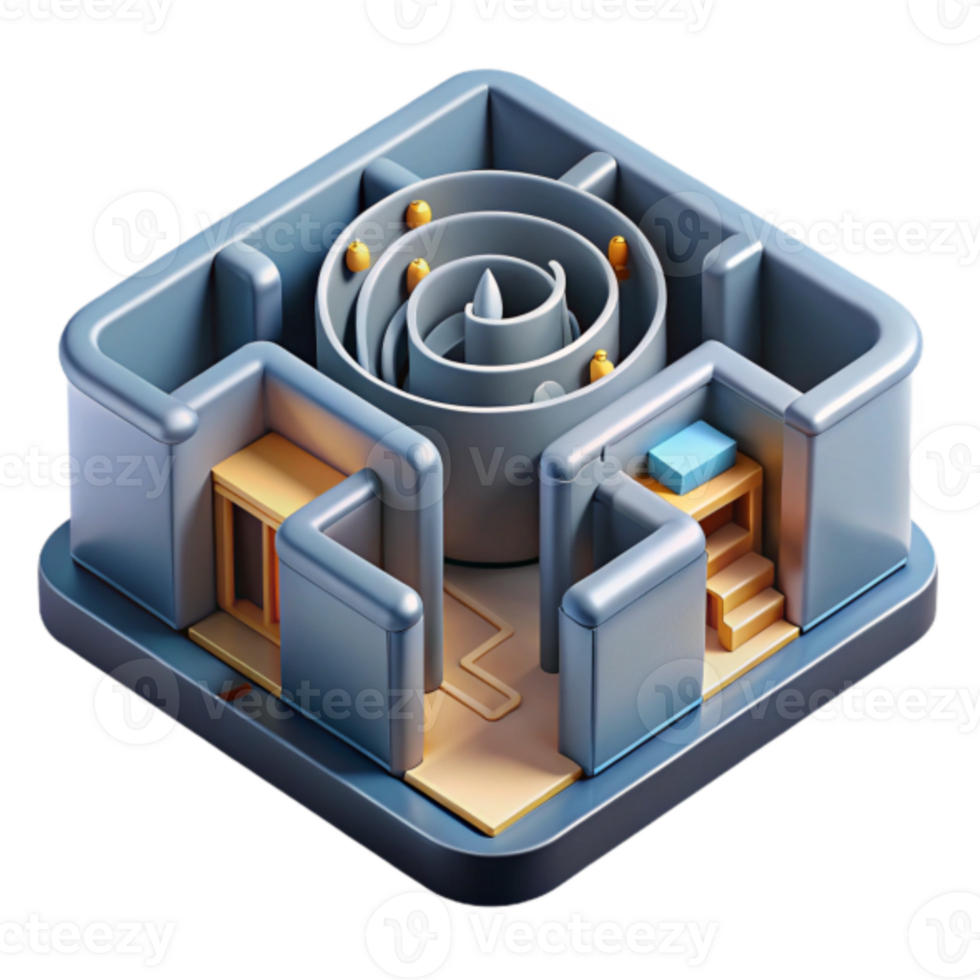 3D Illustration of a Complex Maze with Intricate Pathways and a Central Spiral png
