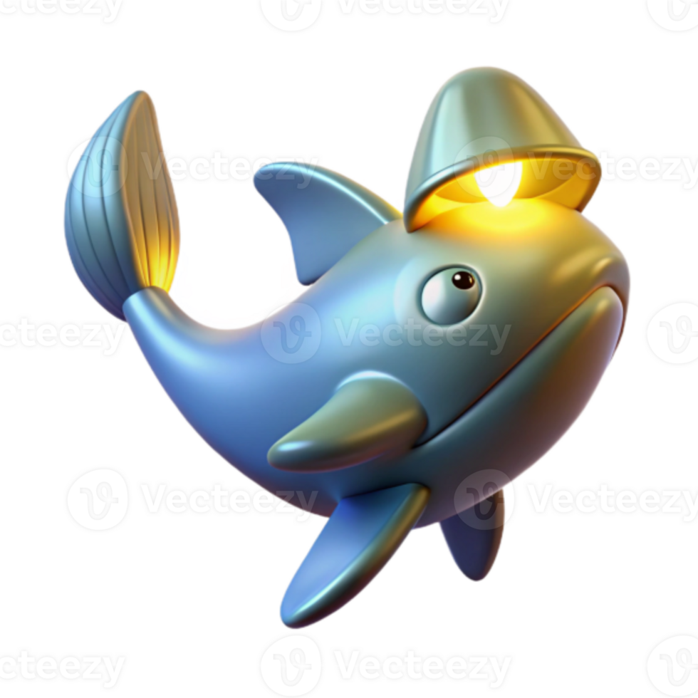 Playful Dolphin with Lamp 3D Render Illustration png