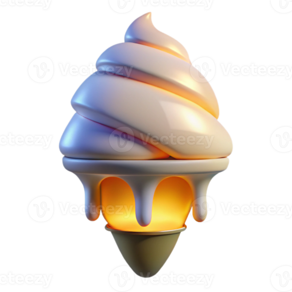 Glowing 3D Ice Cream Cone Illustration png