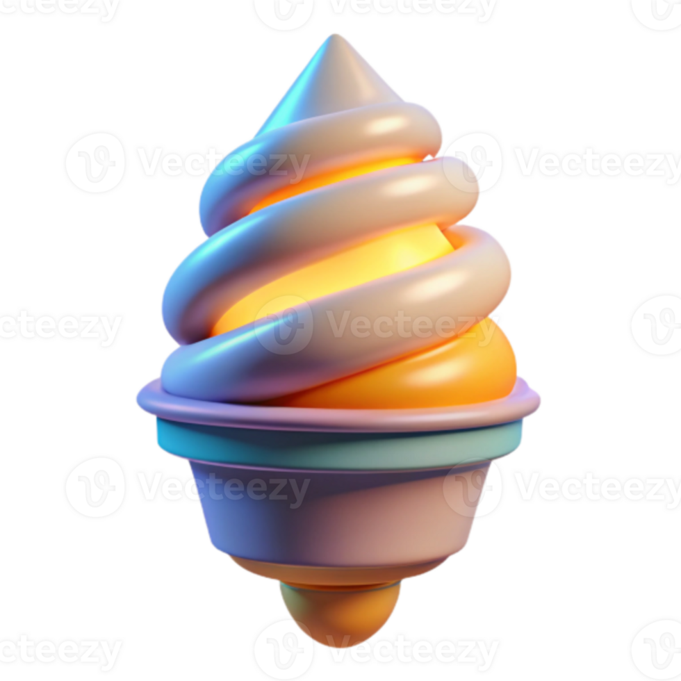Whimsical 3D Ice Cream Cone Illustration Soft Serve Swirl Dessert Treat png